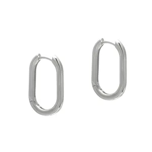 1 Inch Chunky Oval Hoop Huggie Earrings Sterling Silver Earrings for Women, White Gold Plated