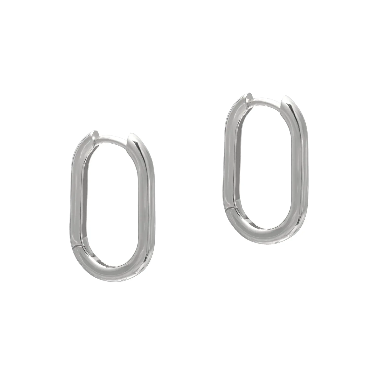 1 Inch Chunky Oval Hoop Huggie Earrings Sterling Silver Earrings for Women, White Gold Plated