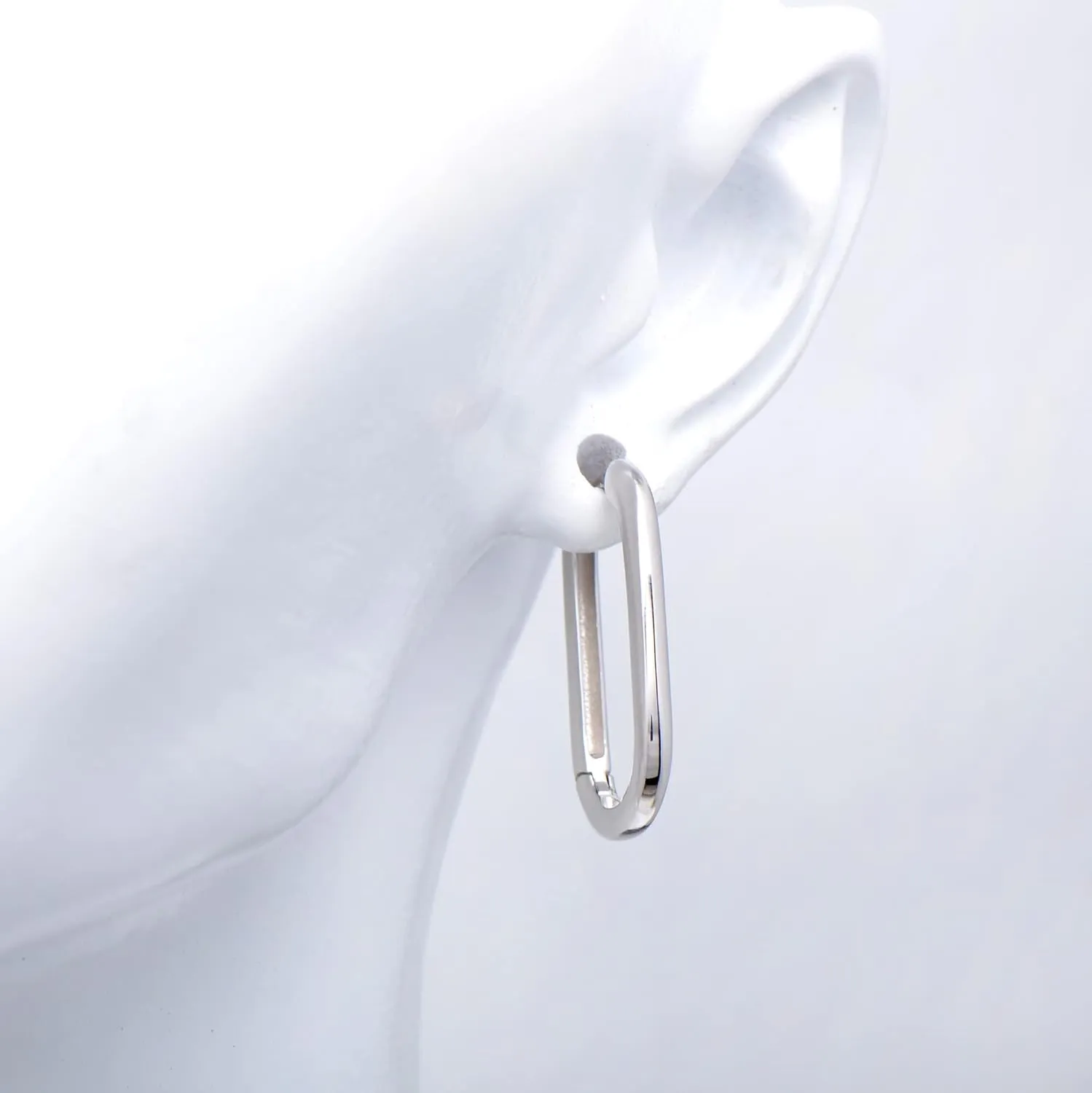 1 Inch Chunky Oval Hoop Huggie Earrings Sterling Silver Earrings for Women, White Gold Plated