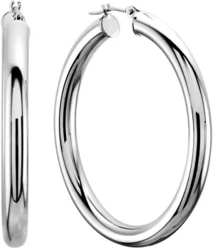 10k White Gold 3mm Shiny Round Tube Hoop Earrings