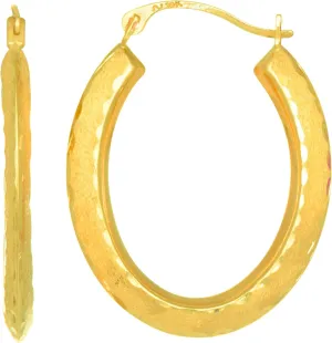 10k Yellow Gold Diamond Cut Satin Finish Oval Hoop Earrings, Diameter 23mm