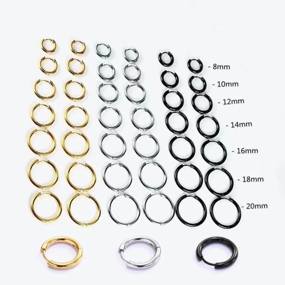 10mm 12mm 14mm 16mm Hypoallergenic Earrings Hoop Cartilage Hinged Sleeper Earrings 316L Surgical Stainless Steel Huggie Hoop Earrings For Men Women