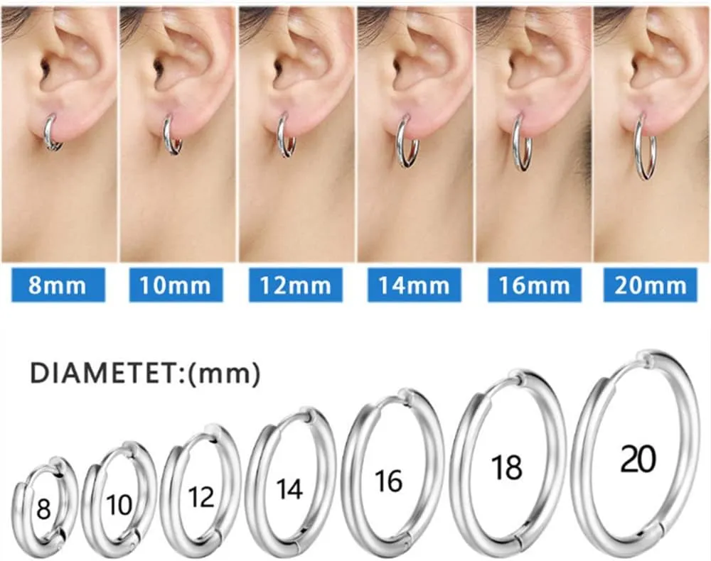 10mm 12mm 14mm 16mm Hypoallergenic Earrings Hoop Cartilage Hinged Sleeper Earrings 316L Surgical Stainless Steel Huggie Hoop Earrings For Men Women