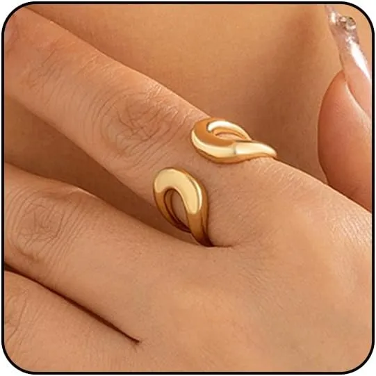 14K Chunky Gold Rings Non Tarnish Adjustable Silver Statement Rings Bold Thick Stackable Gold Rings Chunky Rings for Women Gold Plated Jewelry