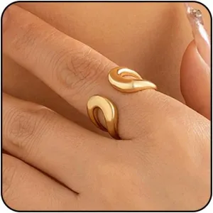 14K Chunky Gold Rings Non Tarnish Adjustable Silver Statement Rings Bold Thick Stackable Gold Rings Chunky Rings for Women Gold Plated Jewelry