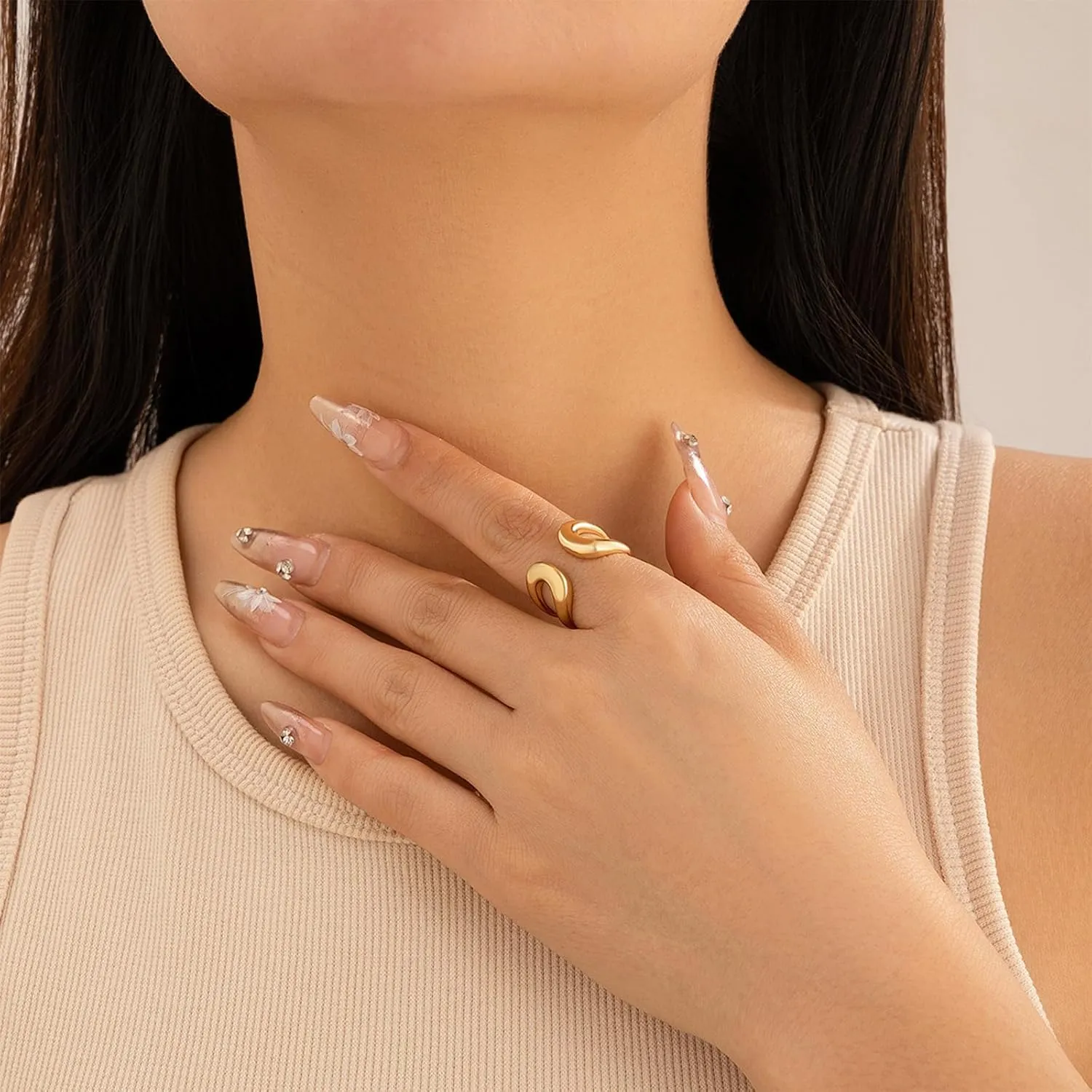 14K Chunky Gold Rings Non Tarnish Adjustable Silver Statement Rings Bold Thick Stackable Gold Rings Chunky Rings for Women Gold Plated Jewelry