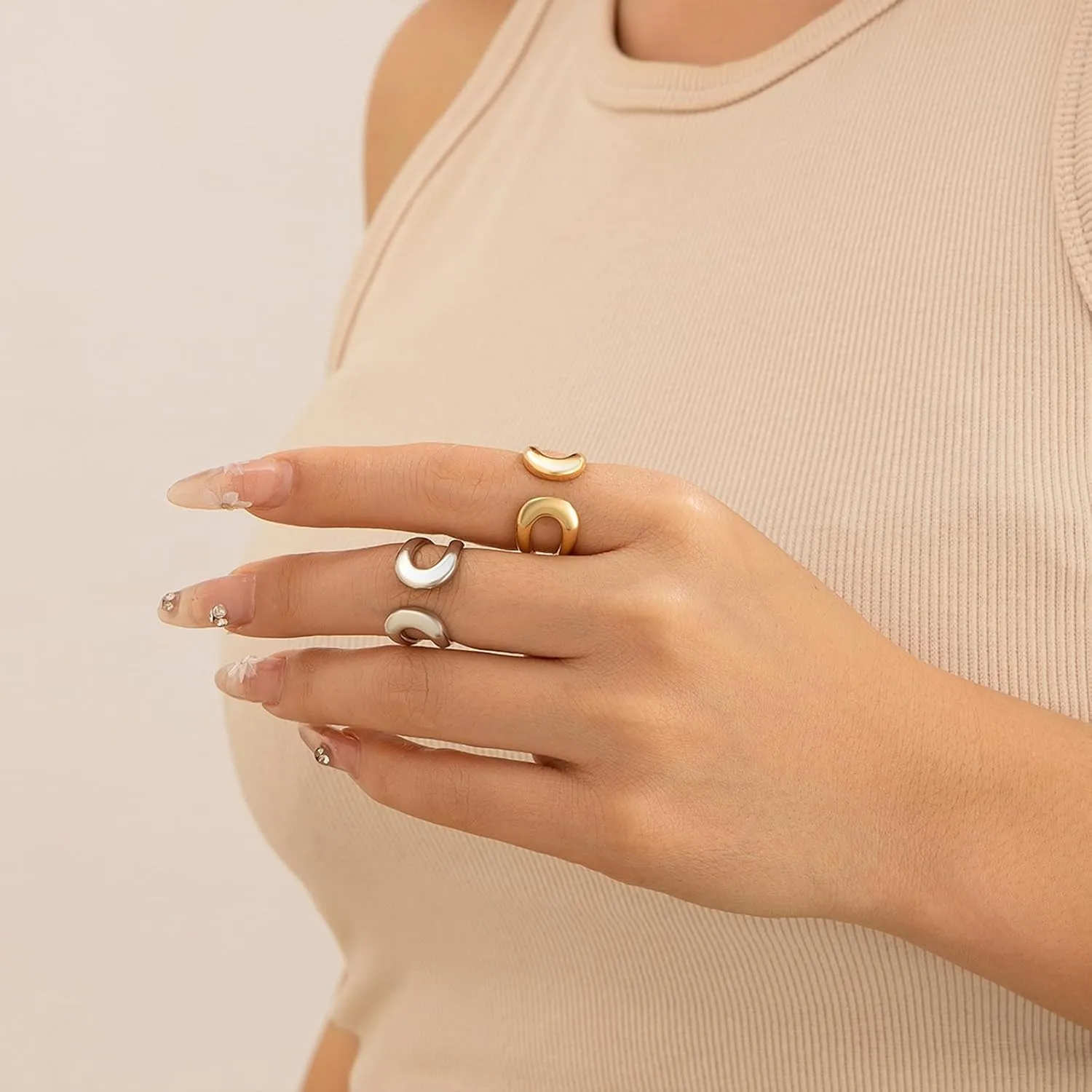 14K Chunky Gold Rings Non Tarnish Adjustable Silver Statement Rings Bold Thick Stackable Gold Rings Chunky Rings for Women Gold Plated Jewelry