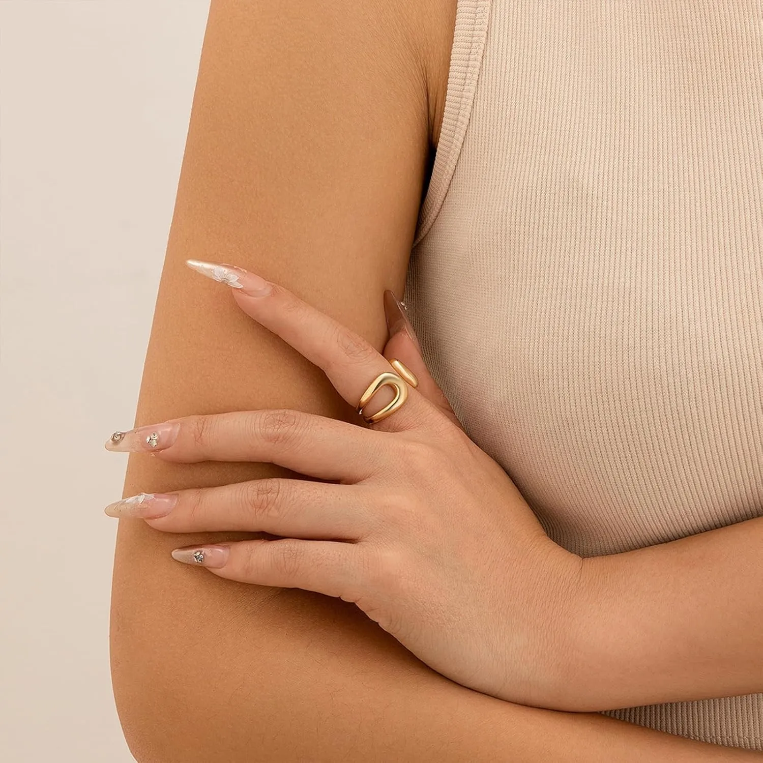 14K Chunky Gold Rings Non Tarnish Adjustable Silver Statement Rings Bold Thick Stackable Gold Rings Chunky Rings for Women Gold Plated Jewelry