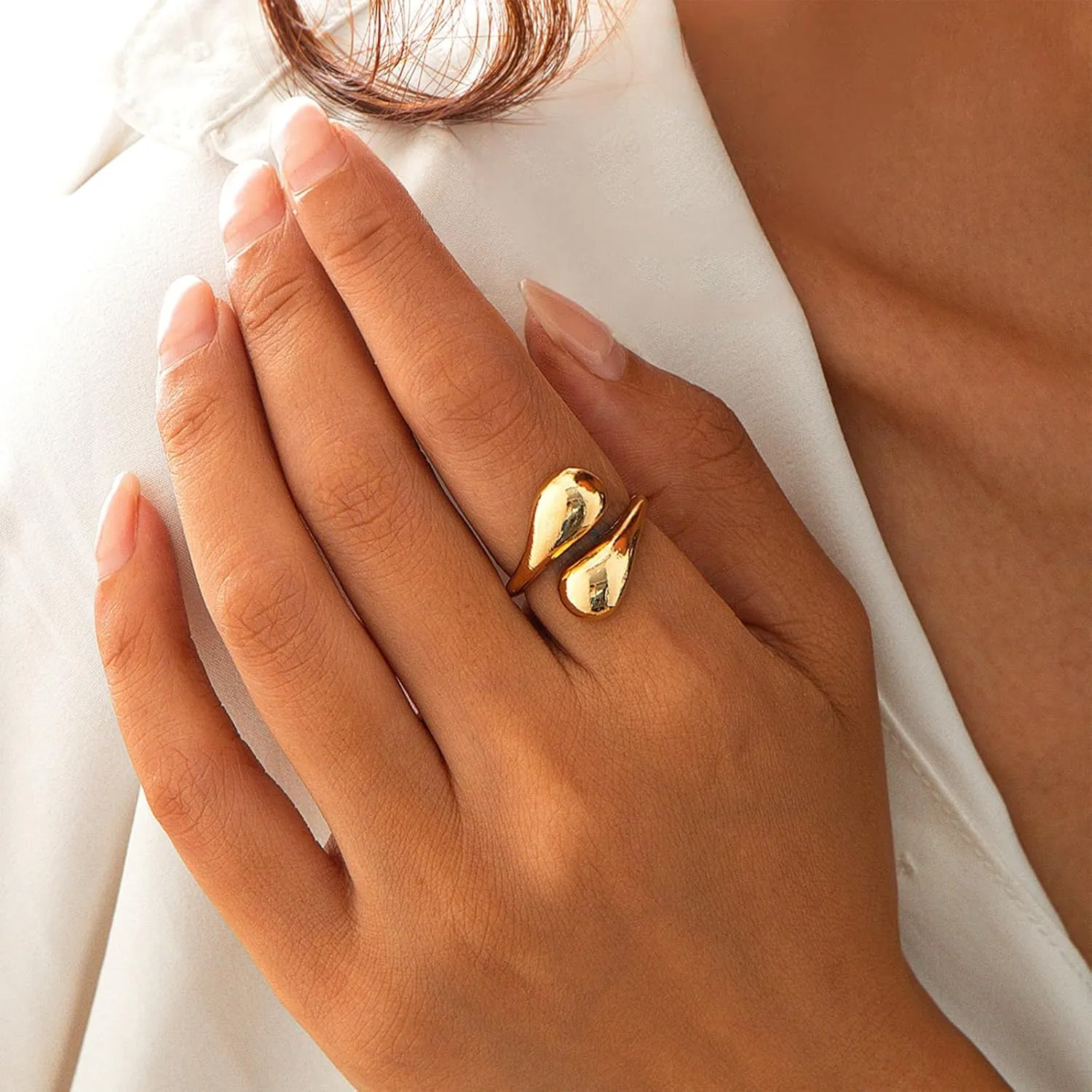 14K Chunky Gold Rings Non Tarnish Adjustable Silver Statement Rings Bold Thick Stackable Gold Rings Chunky Rings for Women Gold Plated Jewelry