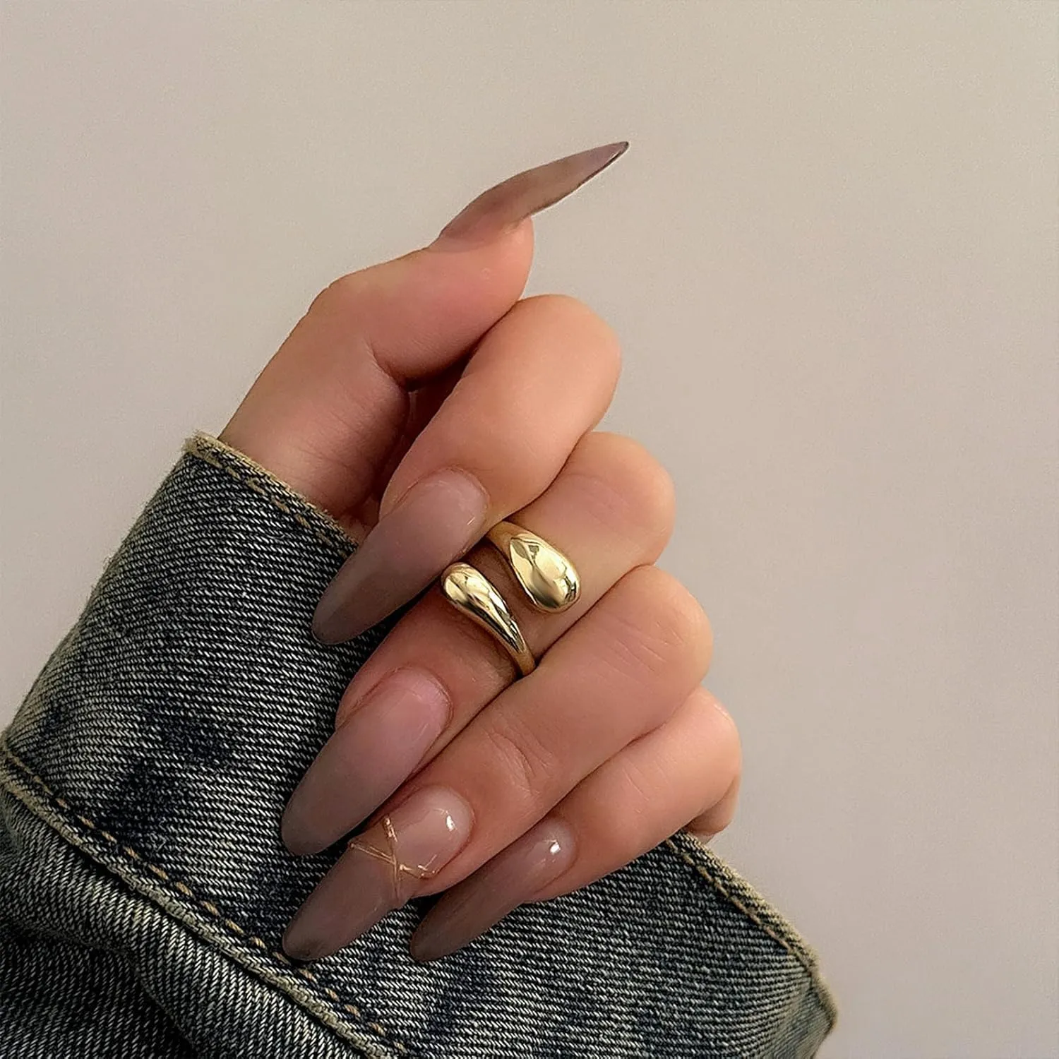 14K Chunky Gold Rings Non Tarnish Adjustable Silver Statement Rings Bold Thick Stackable Gold Rings Chunky Rings for Women Gold Plated Jewelry