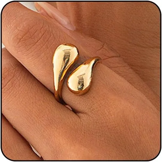 14K Chunky Gold Rings Non Tarnish Adjustable Silver Statement Rings Bold Thick Stackable Gold Rings Chunky Rings for Women Gold Plated Jewelry