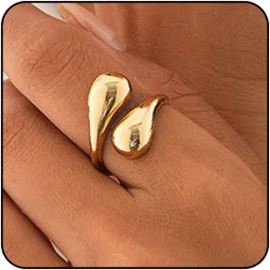 14K Chunky Gold Rings Non Tarnish Adjustable Silver Statement Rings Bold Thick Stackable Gold Rings Chunky Rings for Women Gold Plated Jewelry