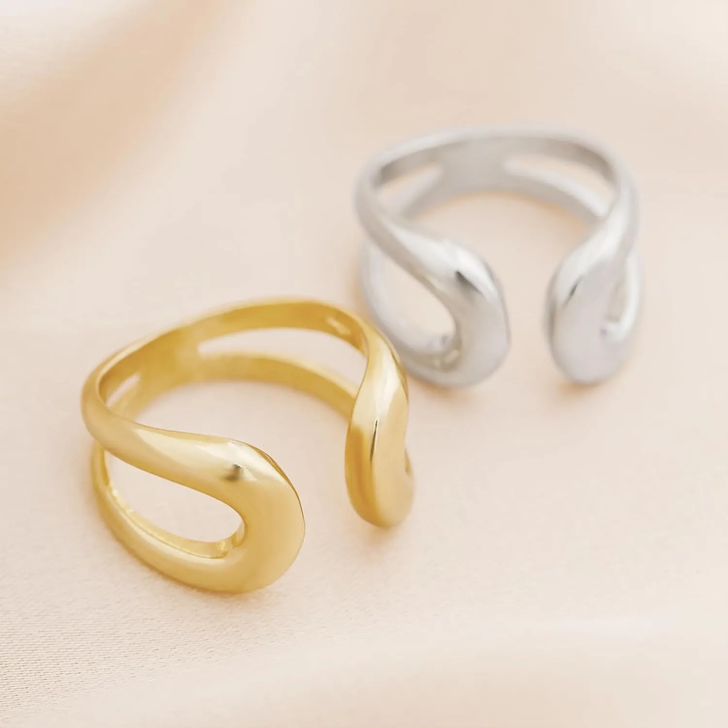 14K Chunky Gold Rings Non Tarnish Adjustable Silver Statement Rings Bold Thick Stackable Gold Rings Chunky Rings for Women Gold Plated Jewelry