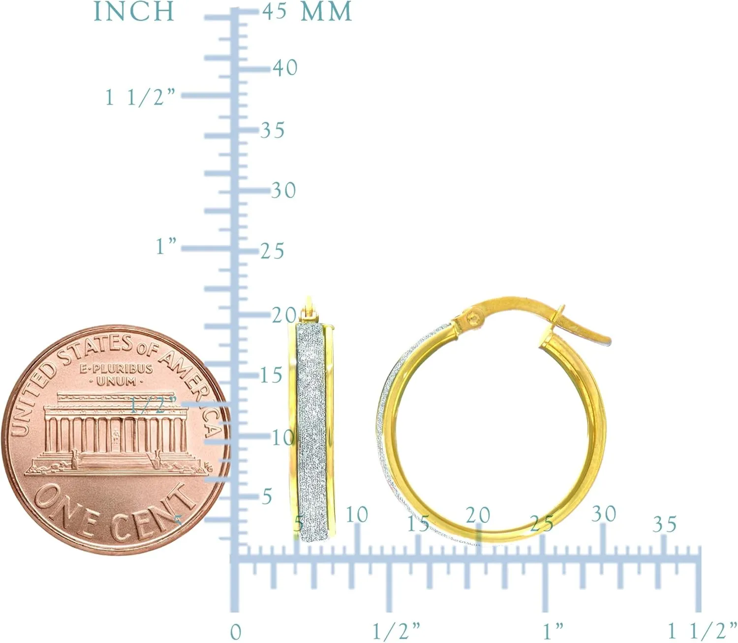 14k Gold Glitter Hoop Earrings, Diameter 20mm