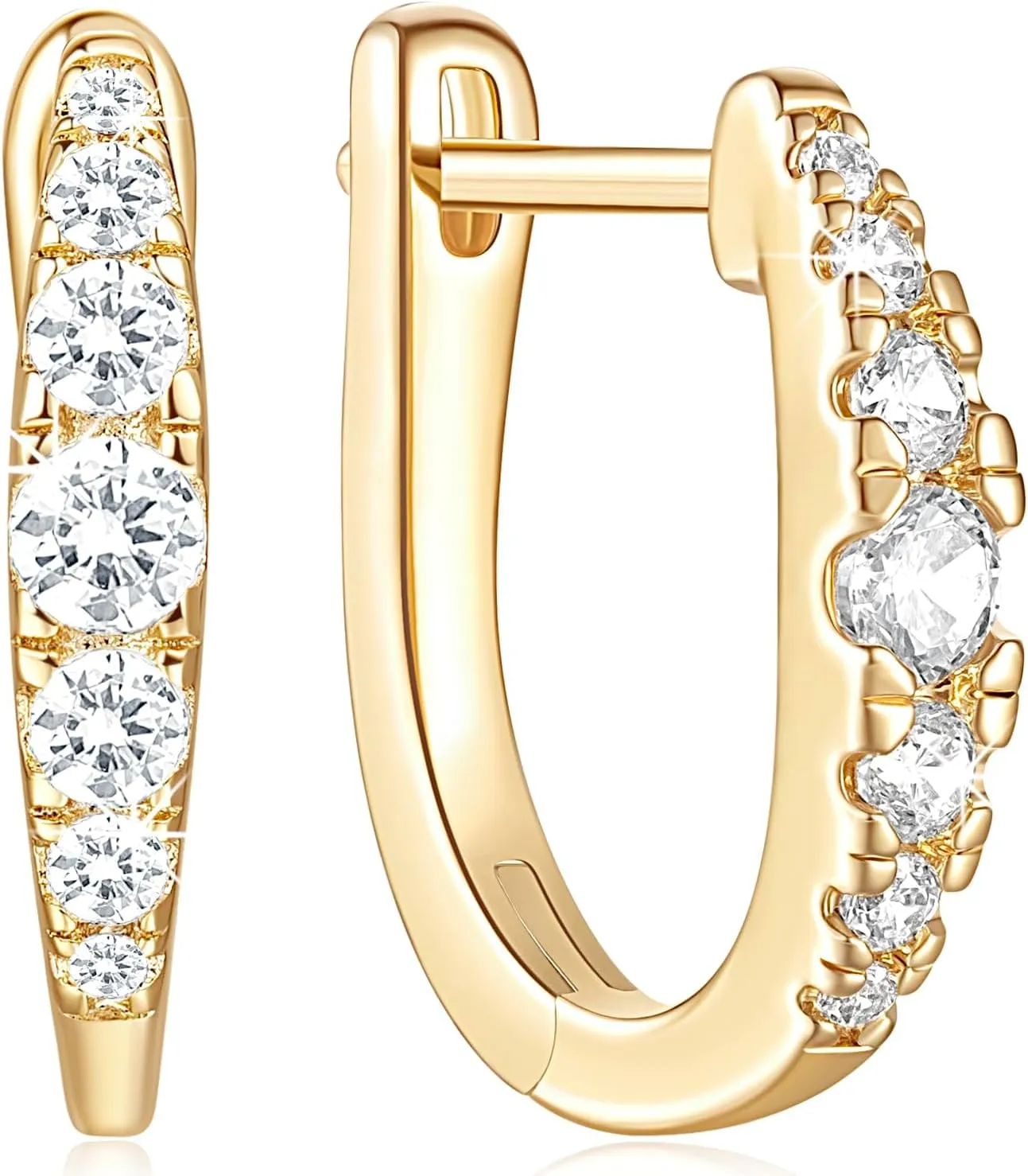 14K Gold Hoop Earrings Gold Earrings for Women??s Hoop Earring Small Thick Exquisite Diamond 16 mm