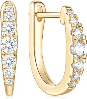14K Gold Hoop Earrings Gold Earrings for Women??s Hoop Earring Small Thick Exquisite Diamond 16 mm