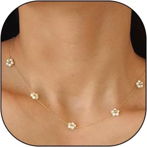 14K Gold Pearls Flower Choker Necklaces, Minimalist Short Collarbone Thin Chain Link Necklaces, Adjustable Dainty Jewelry Gifts for Women