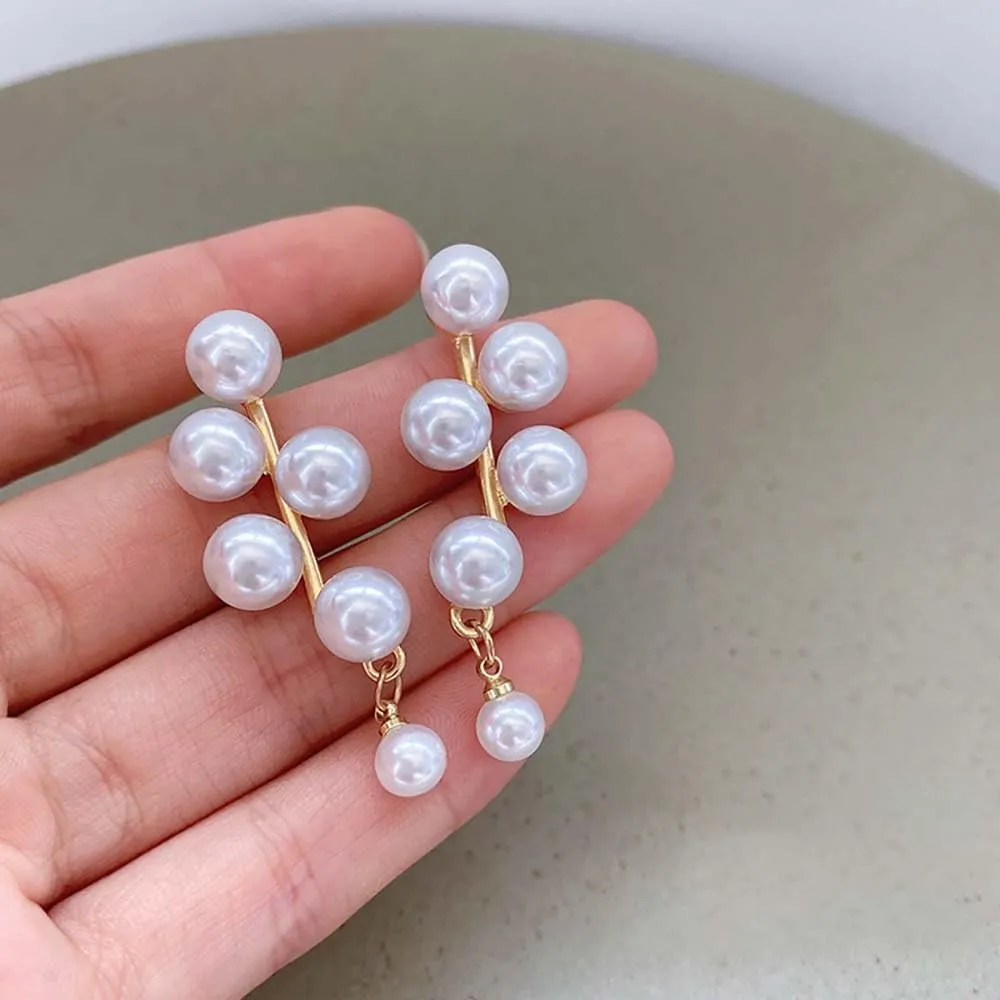 14K Gold Plated Long Pearl Earrings for Women White Pearl Drop Dangle Earring Hypoallergenic Elegant Wedding Pearl Tassel Earrings for Bridal