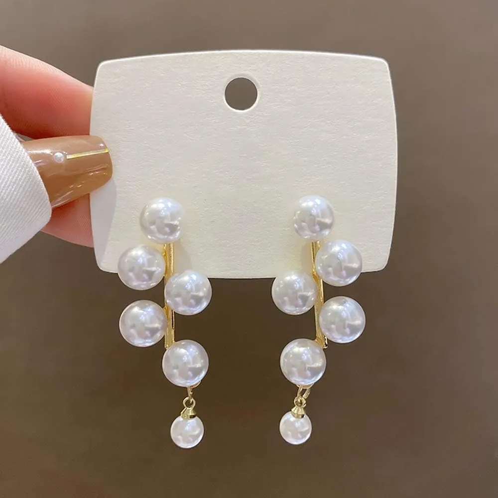 14K Gold Plated Long Pearl Earrings for Women White Pearl Drop Dangle Earring Hypoallergenic Elegant Wedding Pearl Tassel Earrings for Bridal