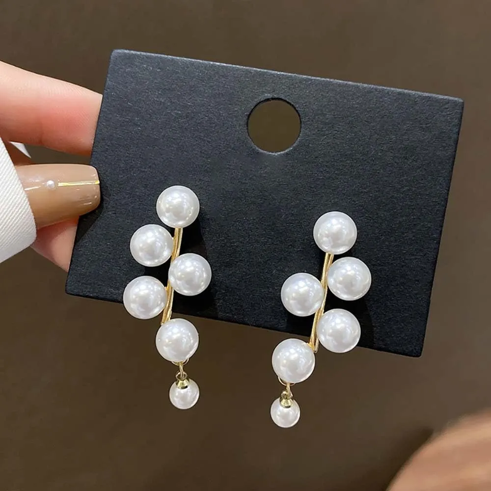 14K Gold Plated Long Pearl Earrings for Women White Pearl Drop Dangle Earring Hypoallergenic Elegant Wedding Pearl Tassel Earrings for Bridal