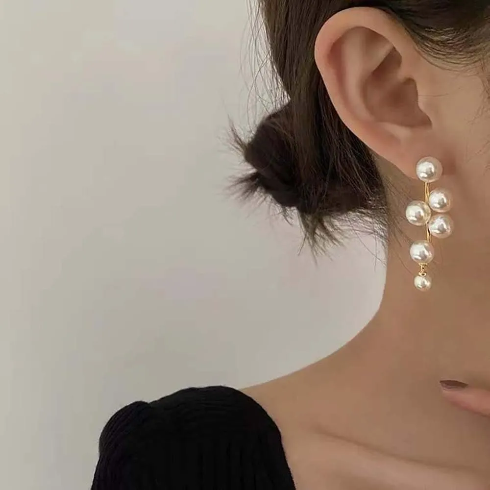 14K Gold Plated Long Pearl Earrings for Women White Pearl Drop Dangle Earring Hypoallergenic Elegant Wedding Pearl Tassel Earrings for Bridal