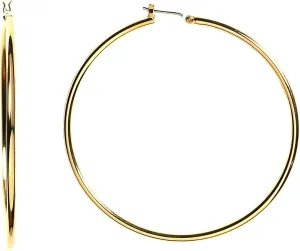 14k Yellow Gold 1.5mm Shiny Round Tube Hoop Earrings, Diameter 45mm