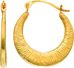 14K Yellow Gold Graduated Textured Hoop Earrings, Diameter 17mm