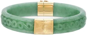 14K Yellow Gold Real Jade Hand Carved Bangle Bracelet