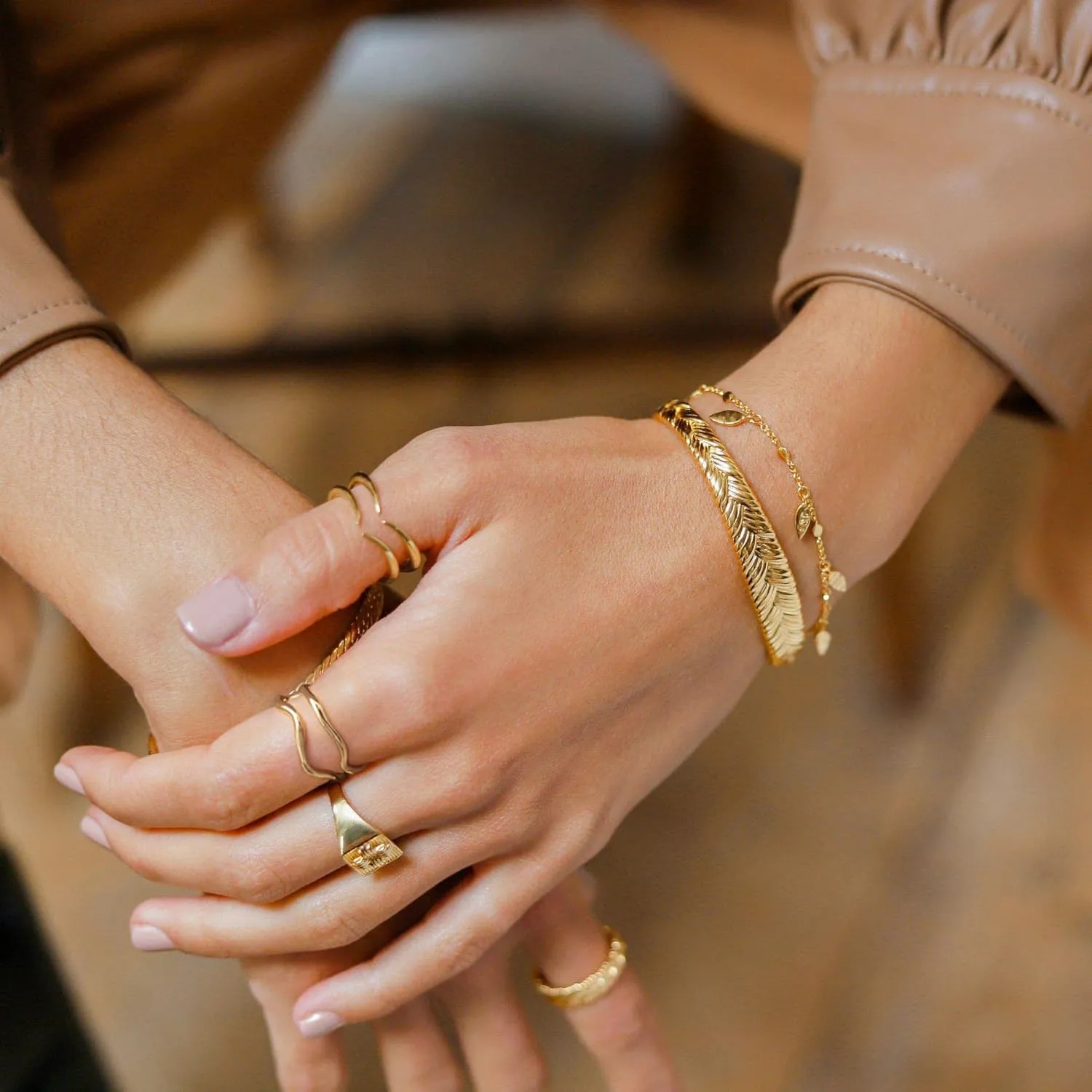 18k Gold Adjustable Circle Ring, Simple Link Chain Knuckle Rings CZ, Fashion Stacking Finger Jewelry