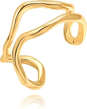 18k Gold Adjustable Circle Ring, Simple Link Chain Knuckle Rings CZ, Fashion Stacking Finger Jewelry