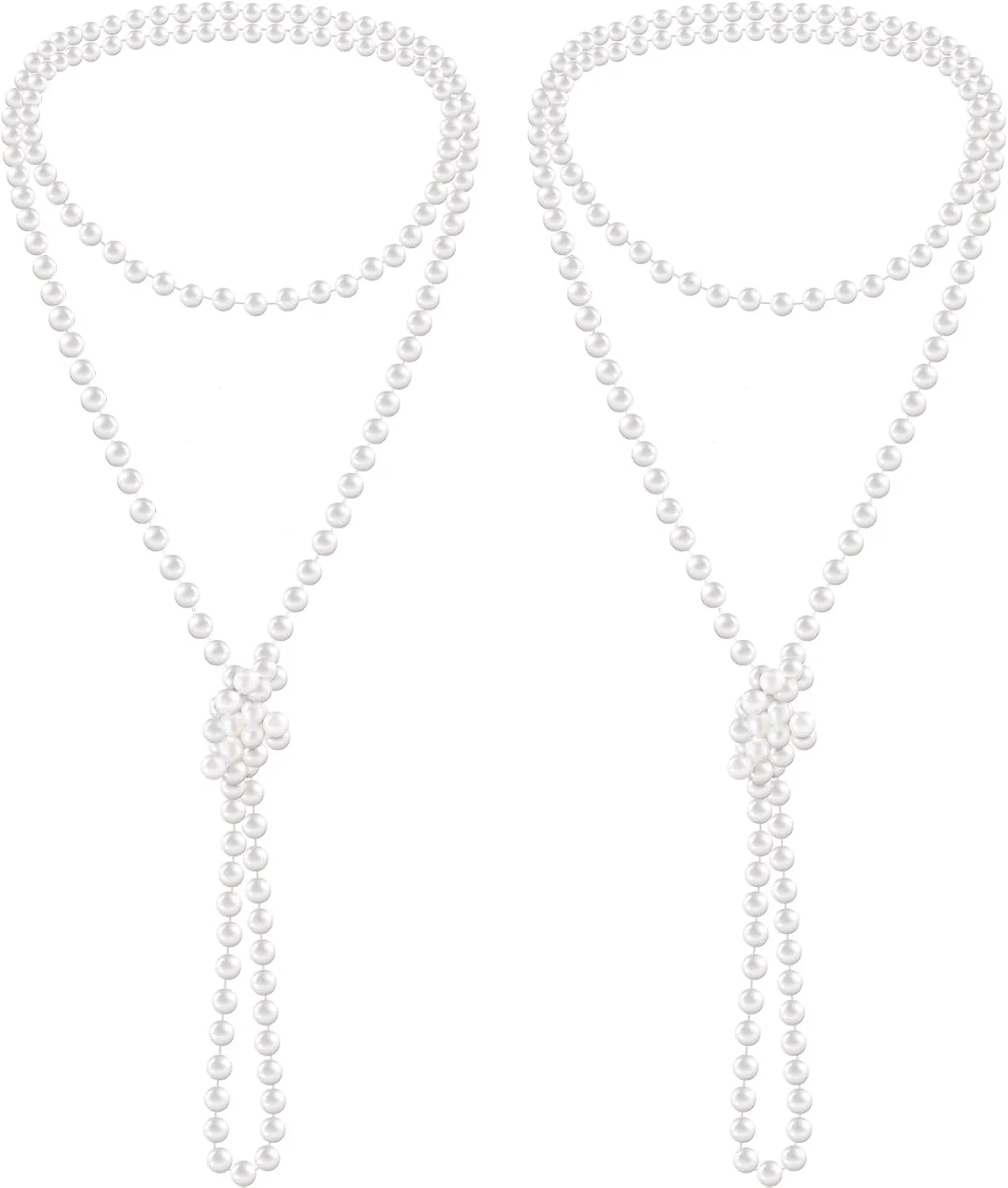 2 Pack Long Pearl Necklaces for Women 1920s Artificial White Flapper Beads Necklace Gifts Faux Pearls Strand Vintage Costume Jewelry for Women Dress Up, 71 Inch