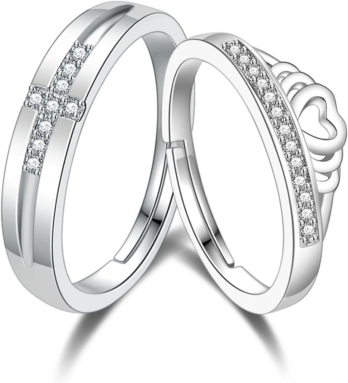 2 Pcs Couple Rings for Women and Men Couples Matching Rings Cubic Zirconia Claddagh Cross Band Ring Set Anniversary Promise Engagement Wedding Ring Sets Adjustable