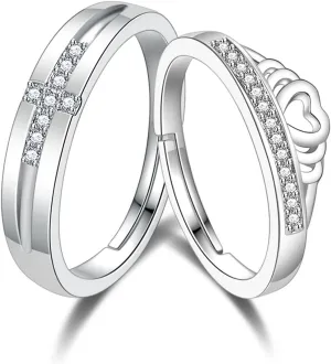 2 Pcs Couple Rings for Women and Men Couples Matching Rings Cubic Zirconia Claddagh Cross Band Ring Set Anniversary Promise Engagement Wedding Ring Sets Adjustable