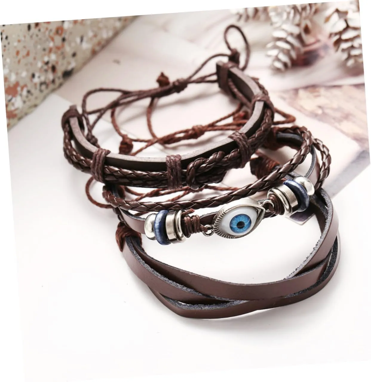 2 Pcs Woman Leather Bracelet Leather Wrist Valentines Plushie Womens Bangles Bracelets Stackable Stretch