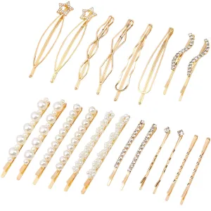 20 Pieces Elegant Hair Barrettes Bridal Golden Metal Hair Clip Artificial Pearl Hair Pins and Clear Rhinestone Bobby Pin for Weddings Hair Accessories