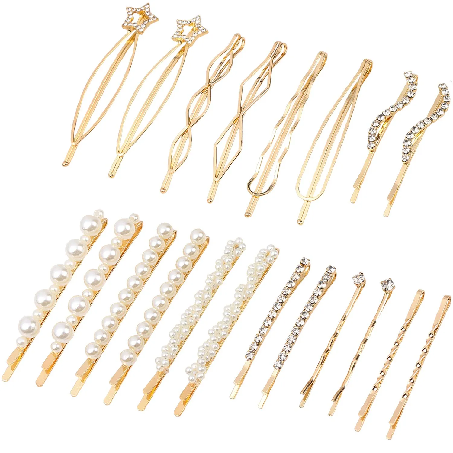 20 Pieces Elegant Hair Barrettes Bridal Golden Metal Hair Clip Artificial Pearl Hair Pins and Clear Rhinestone Bobby Pin for Weddings Hair Accessories