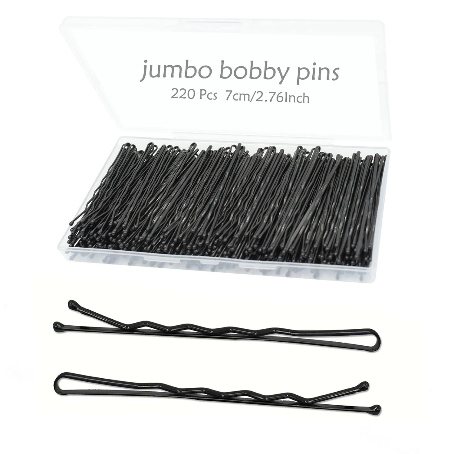 220pcs Large 2.76-Inch Bobby Pins for Women, Super Grip Black Hair Clips with Box - Reusable Non-Slip Pins for Thick, Long Hair