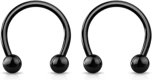 2pc 14g Black Surgical Stainless Steel Horseshoe Hoop 4mm Ball Circular Barbells Earrings Cartilage Helix Septum Nose Lip Rings - 10mm