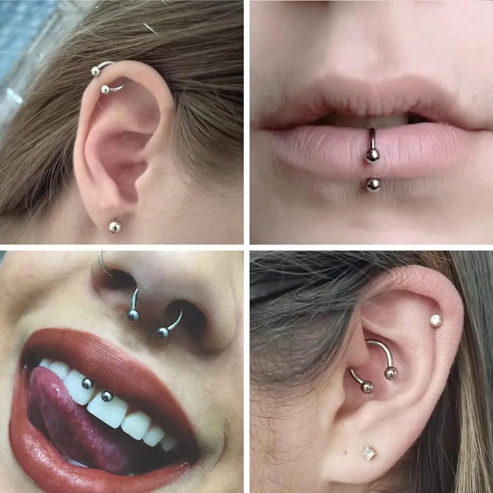 2pc 14g Black Surgical Stainless Steel Horseshoe Hoop 4mm Ball Circular Barbells Earrings Cartilage Helix Septum Nose Lip Rings - 10mm