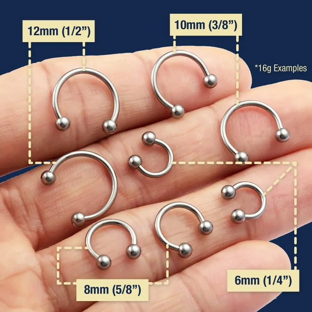 2pc 14g Black Surgical Stainless Steel Horseshoe Hoop 4mm Ball Circular Barbells Earrings Cartilage Helix Septum Nose Lip Rings - 10mm