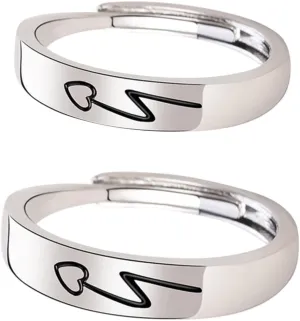 2Pcs Adjustable Couple Finger Rings Heart Design Jewelry for Lovers Comfortable Matching Wedding Bands for Him and Her