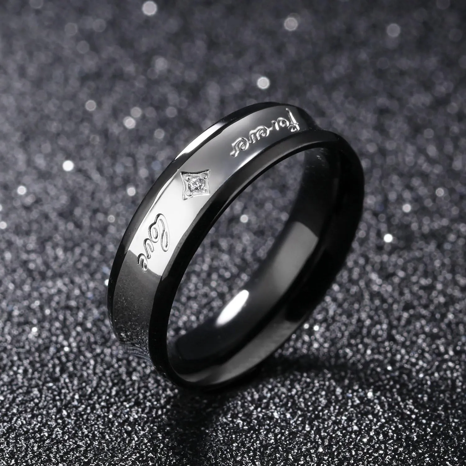 2pcs Forever Love Stainless Steel Cz Couple Rings Wedding Promise Jewelry Black & Rose Gold Tone