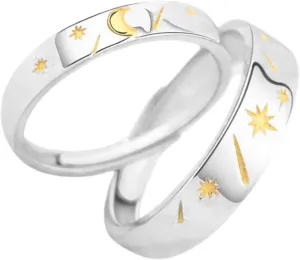 2pcs Matching Couple Rings Star Design Promise Rings Adjustable Finger Jewelry for Women