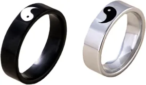 2Pcs Yin Yang Couple Rings Tai Chi Gossip Symbol Decor Finger Ornaments Promise Rings for Him and Her Couple Present