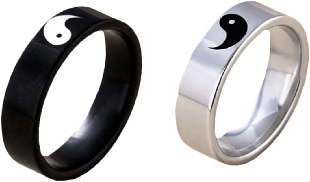 2Pcs Yin Yang Couple Rings Tai Chi Gossip Symbol Decor Finger Ornaments Promise Rings for Him and Her Couple Present