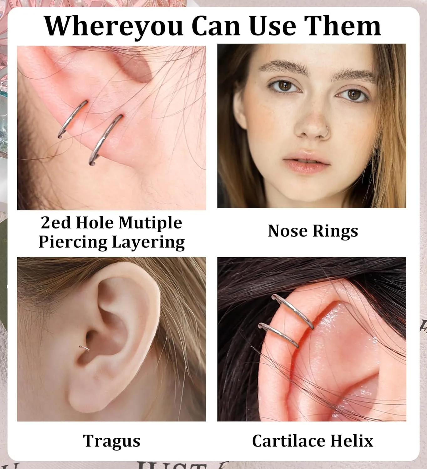 3 Pairs 14k Gold Plated Small Hoop Earrings Set for Women G23 Titanium Hypoallergenic Cartilage Nose Septum Helix Tragus Rings Multiple Piercing Jewelry 7mm 8mm 10mm Silver 22G