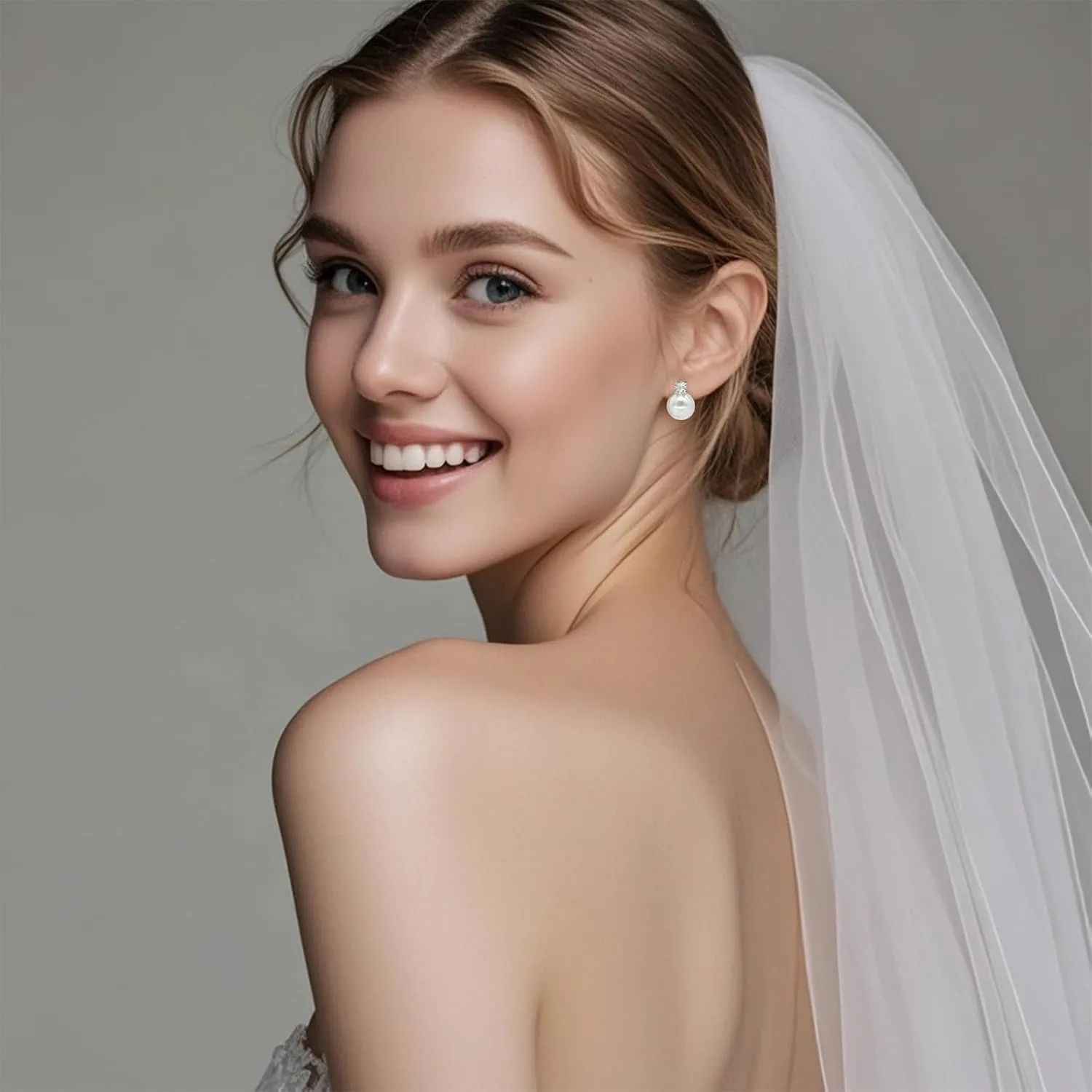 3 Pairs Pearl Stud Earrings Set Cubic Zirconia Pearl Earrings Wedding Earrings for Women Brides Jewelry Gift 6mm/8mm/10mm