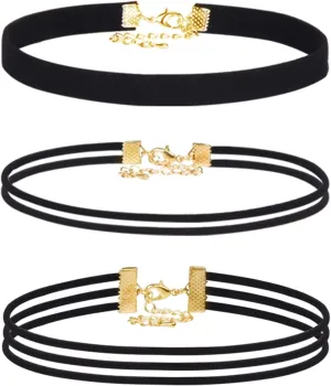 3 Pcs Classic Black Velvet Choker Necklace for Women Gothic Punk Classic Choker for Halloween Cosplay Jewelry Valentines Birthday Gifts