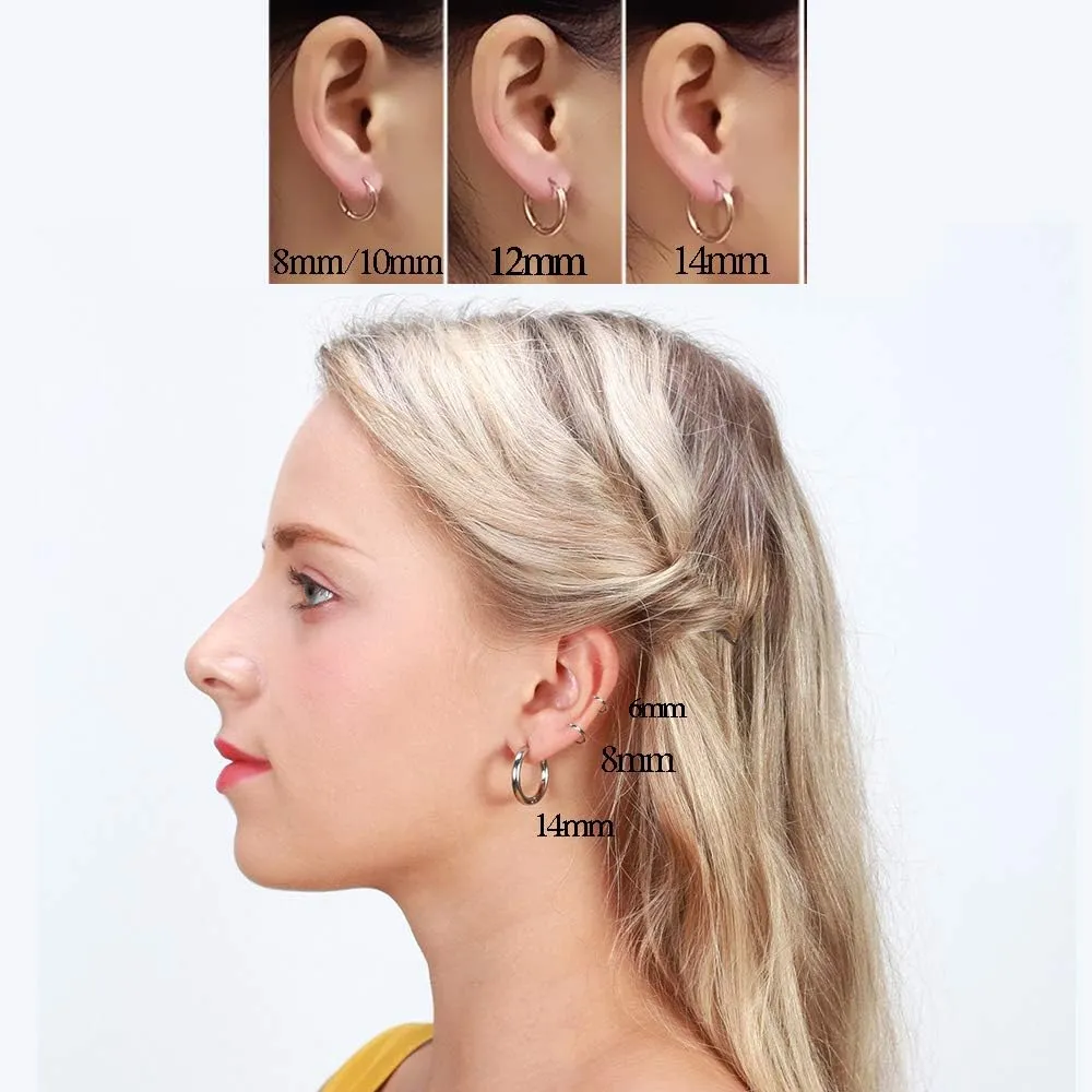 316L Surgical Stainless Steel Huggie Hoop Earrings 6mm 8mm 10mm 11mm 12mm 14mm Hypoallergenic Earrings Hoop Cartilage Helix Lobes Hinged Sleeper Earrings For Men Women