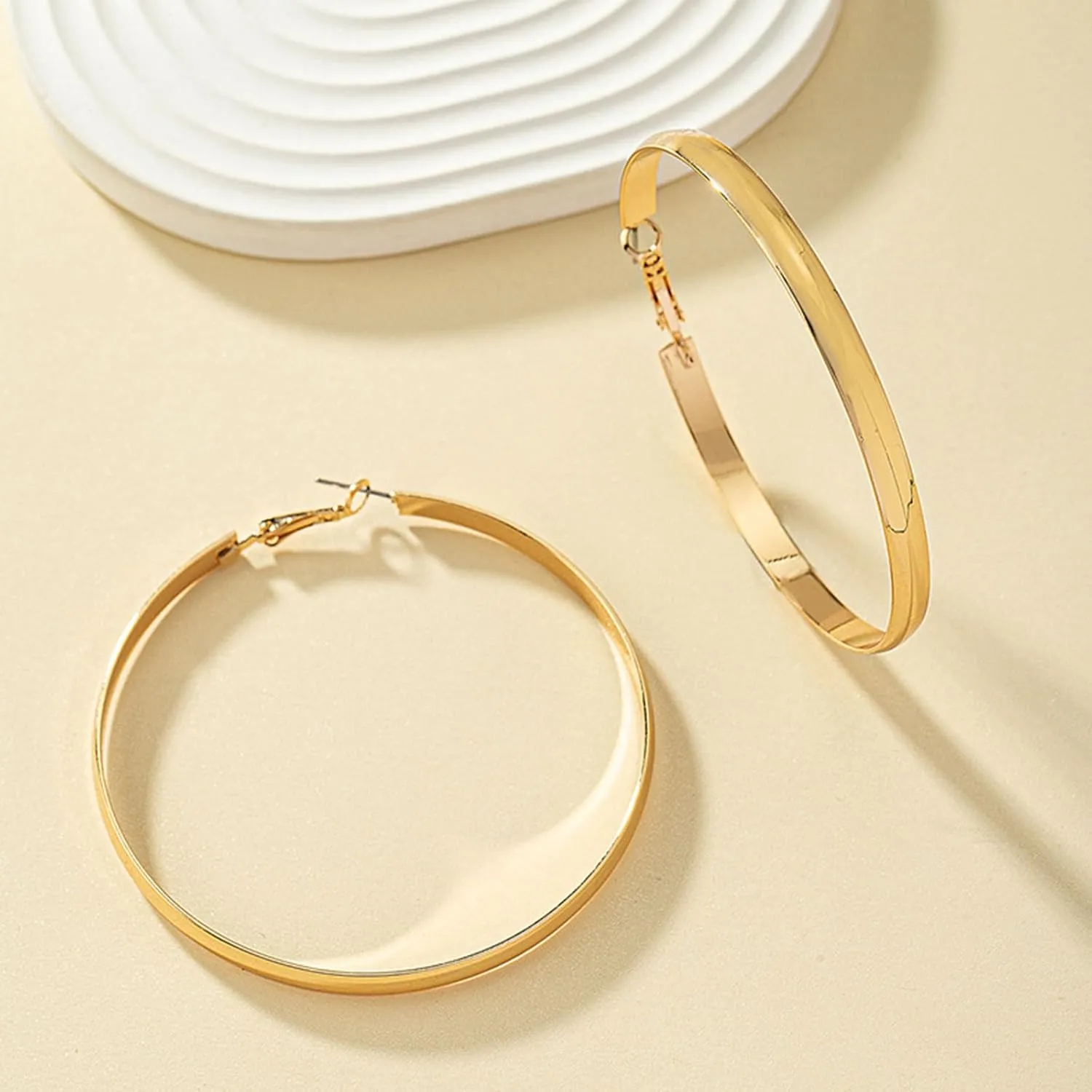 3mm Wide Hoop Earrings for Women Trendy 14k Gold Plated large gold hoop earrings chunky Thick big hoops earrings Lightweight huggie hoop earrings jewelry gift for girls 40/50/60mm